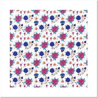 Blue and Pink Floral Pattern Posters and Art